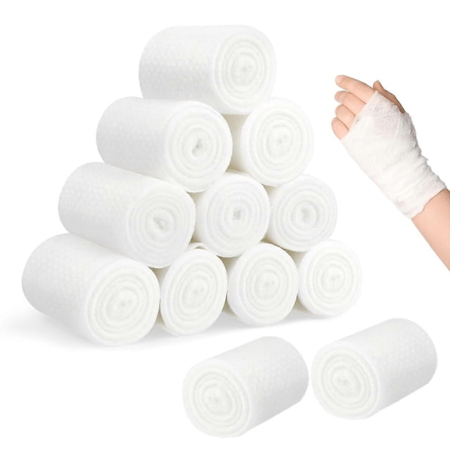 Gauze Bandages 12 Rolls, Woven Elastic Bandages 5 cm x 4.5 m, First Aid Wound Care Dressings, Medical Bandage Material