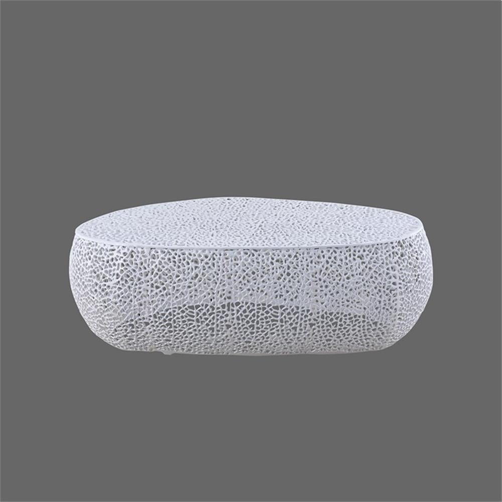 Pemberly Row Oval Shape Coffee Table Made with Aluminum in White Color