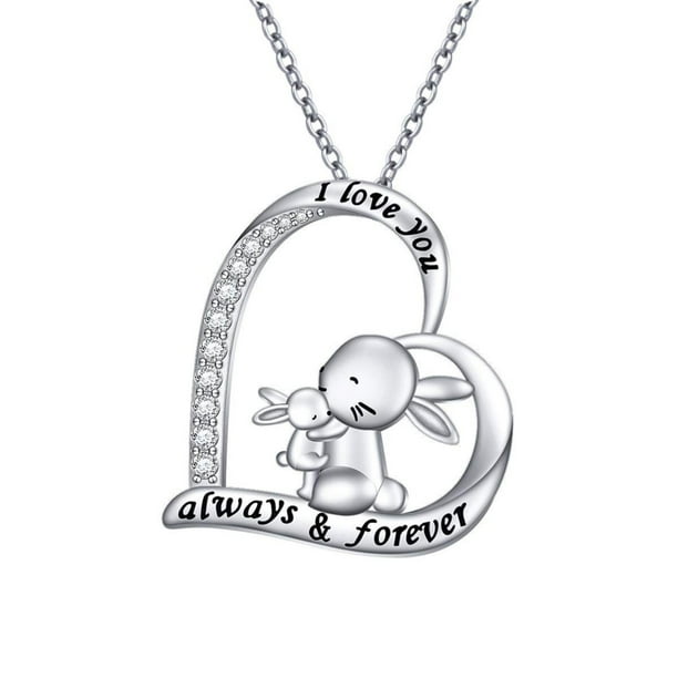 Collar con colgante de cadena con forma de clavícula de conejo pequeño y letras incrustadas en forma de corazón, para mujer