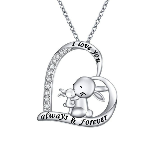 Small Rabbit Animal Clavicle Chain Heart Encrusted Lettering Day Pendant Necklace Female Pearl Trendy Necklace Woman's Jewelry Necklace Long Pendant Necklace Extra Long Necklaces for Women Heart