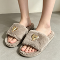 thumbnail image 4 of Willtoo Women's Comfy Fuzzy Slippers Heart-Shaped Decorations House Shoes Faux Fur Lined Memory Foam Open Toe Indoor Home Shoes, 4 of 4
