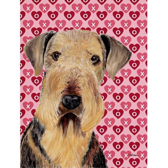 15 x 15 In. Airedale Hearts Love And Valentines Day Portrait Flag, Garden Size