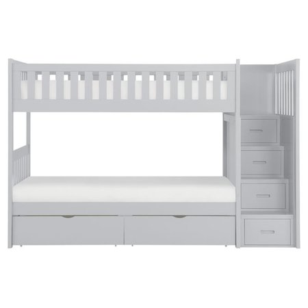 Pemberly Row 97  Reversible Step Storage Wood Bunk Bed with Storage Box in Gray