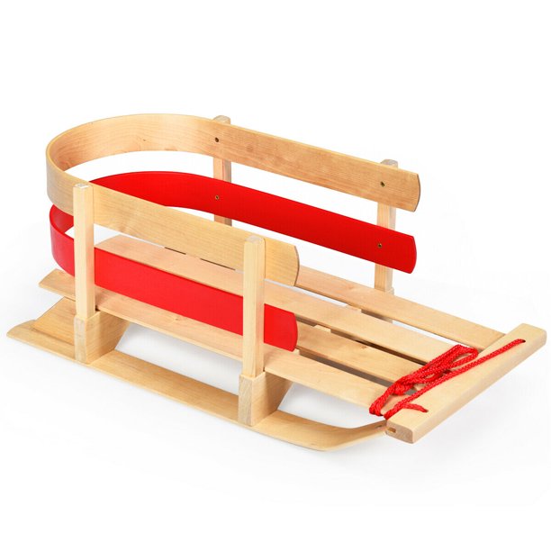 Baby Kids Wooden Sled w/ Solid Wood Seat Toddler Slope Boggan Play Snow