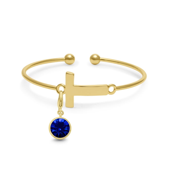 Initial Bangle Bracelet With Sapphire Crystal Birthstone, For September Babies by SuperJeweler