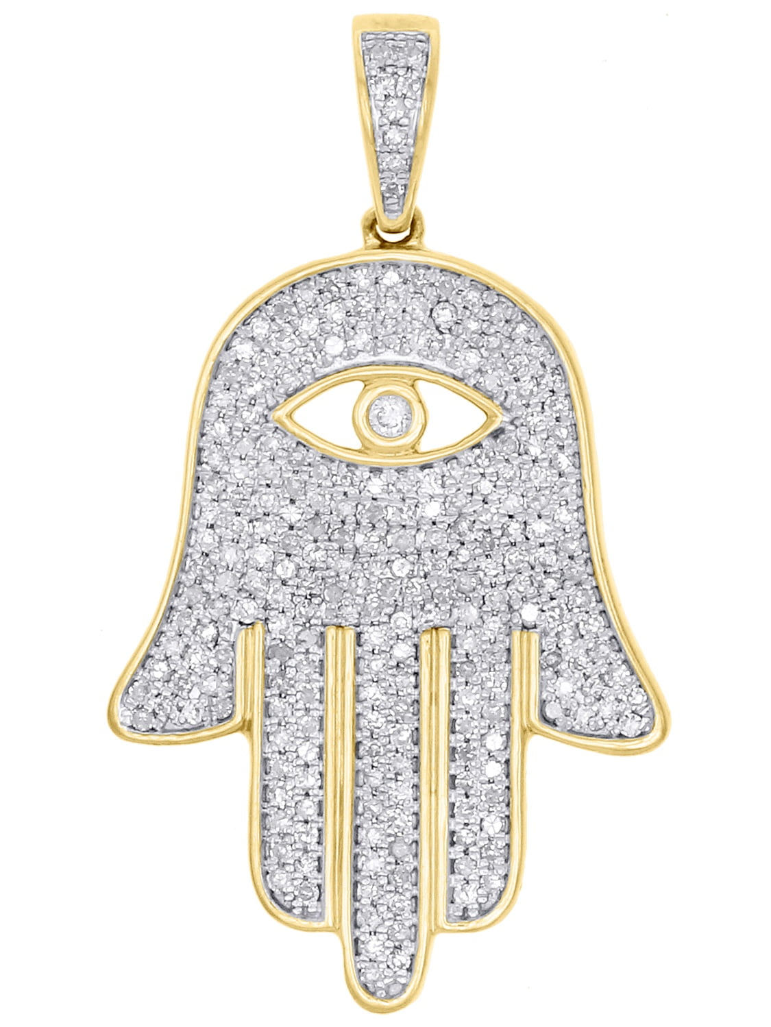 Jewelry For Less 10K Yellow Gold Real Diamond Hamsa Hand Evil Eye