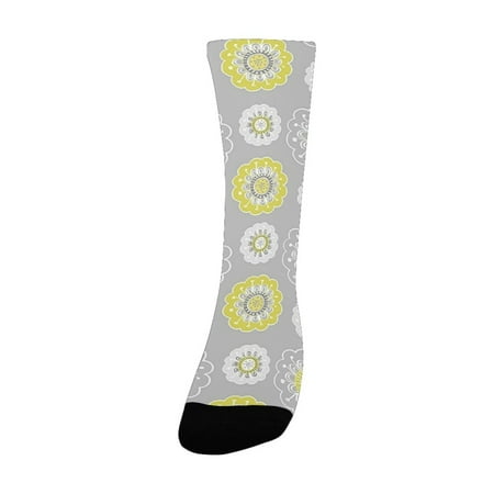 

Grey and Yellow Light Grey Backdrop with Indian Inspired Flowers Ivy Image es Mustard Yellow and Whi Women s Custom Socks (Made In USA)