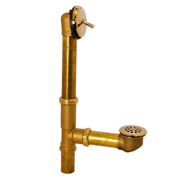 Westbrass 79220PB 14" 20 Gauge Brass Trip Lever Bath Waste & Overflow Assembly with Grid Drain, Polished Brass