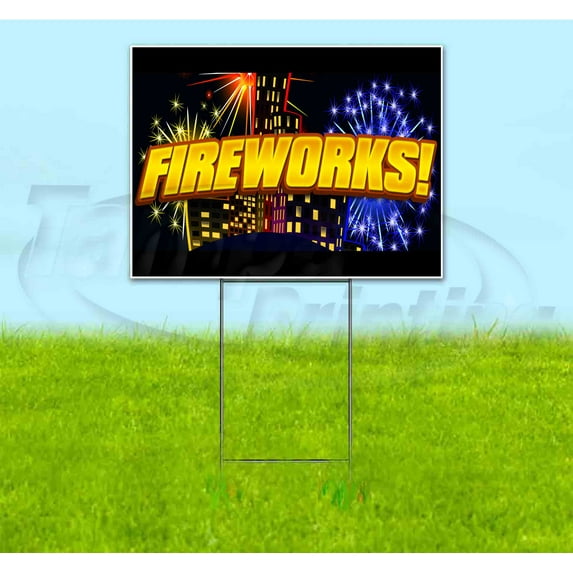 Fireworks (18" x 24") Yard Sign, Includes Metal Step Stake