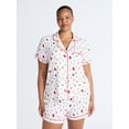 thumbnail image 2 of Joyspun Women’s Dreamy Soft Collection Notch Collar Knit Top and Boxer Shorts Pajama Set, Sizes XS-3X, 2 of 5