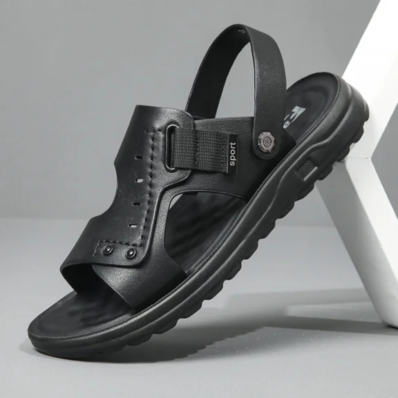 Mens Summer Casual Closed Toe Leather Sandals Outdoor Fisherman Adjustable Beach Shoes