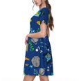 thumbnail image 2 of Fotbe Robe Motif Dinosaure dans l'Espace Décontractée Mode Femme Manches Courtes Robe Maxi Robe T-Shirt Rayée Longue à Blocs de Couleur, 2 of 6
