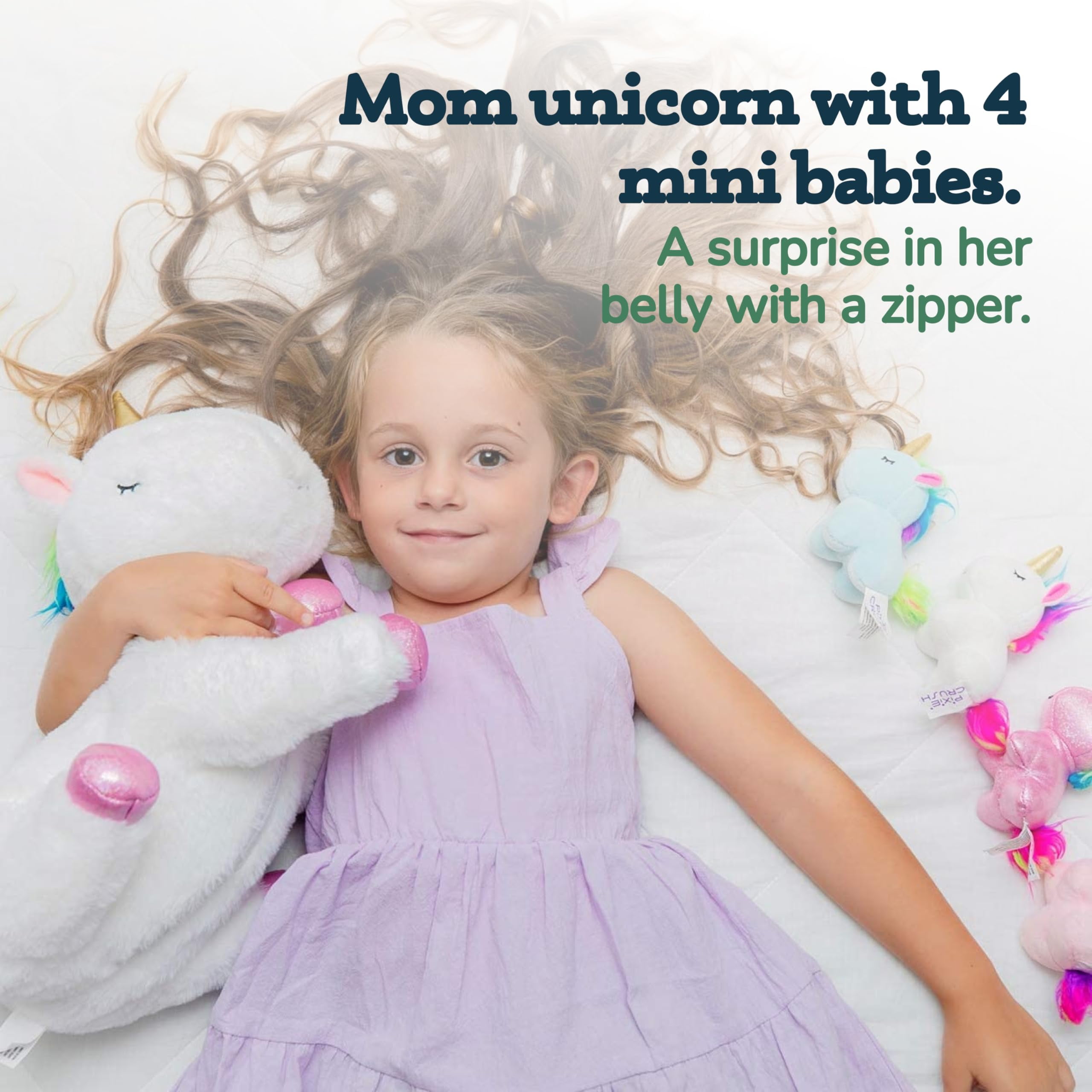 PixieCrush Unicorn Stuffed Animals for Girls, Set of 5 - Mommy with Babies - Magical Giant Stuffed Animal - Enchanting Unicorn with Babies Set - Plush Animals for Kids