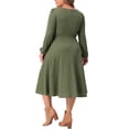 thumbnail image 3 of Vestido de manga larga de talla grande para mujer Agnes Orinda, con cuello cuadrado, bolsillos, casual, fluido, corte A, midi, de punto, 2X verde ejército, 3 of 6
