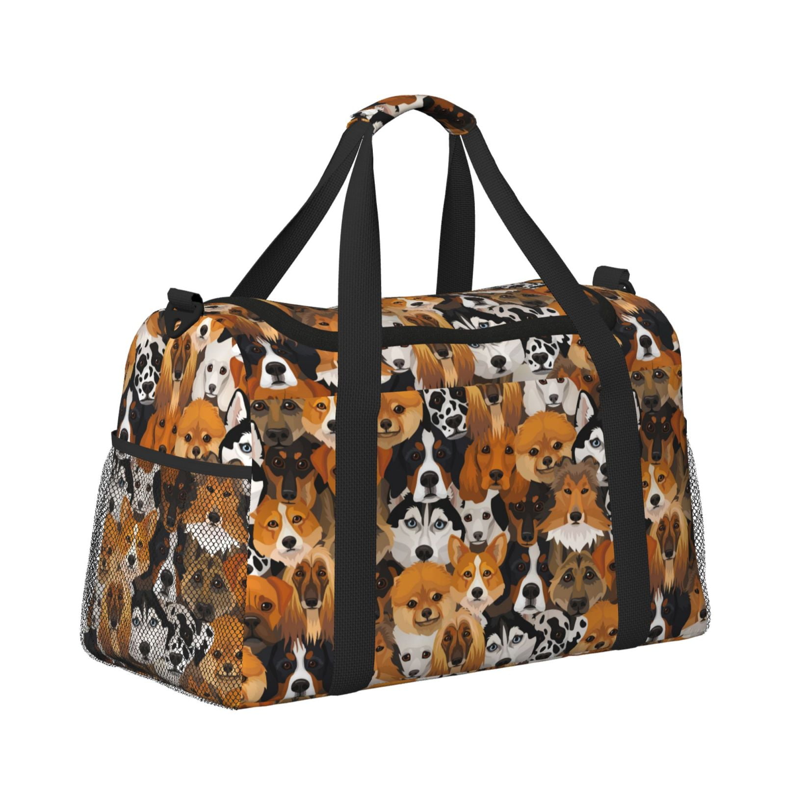 Picia Dogs Different Breeds Print Travel Duffle Bag,Weekender Bags for Women with Shoe Compartment, Gym Duffel Bag with Wet Pocket, Hospital Bags for Labor and Delivery
