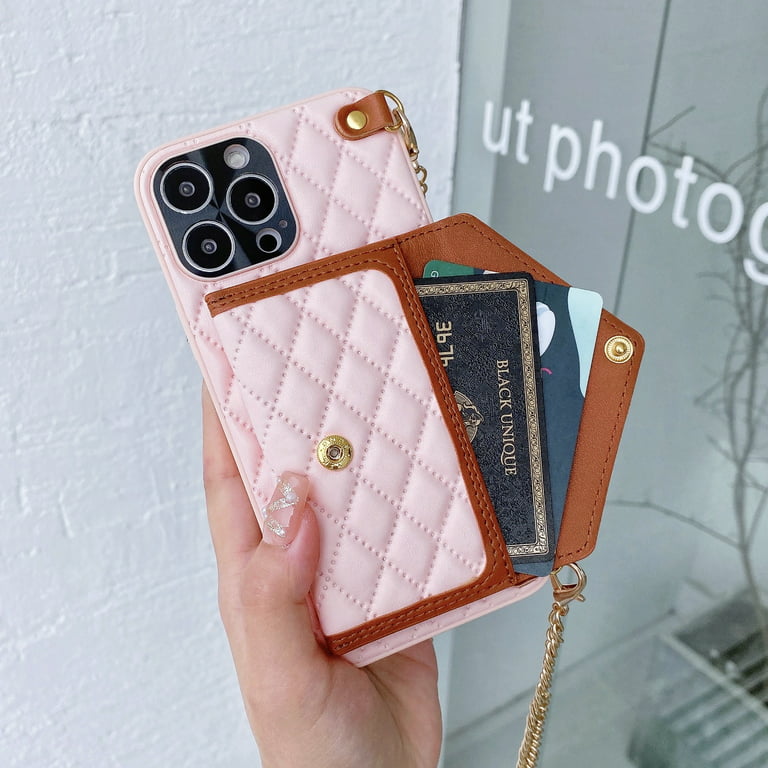 Dteck Luxury Wallet Case for iPhone XS/X,Crossbody Phone Case with Adjustable Chain Shoulder Strap Cute Camellia Flip Folio Card Holders Girls Ladies