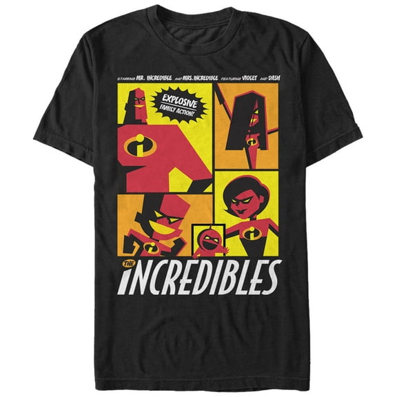 Men's The Incredibles Starring Explosive Family Action Graphic Tee Black 2X Large