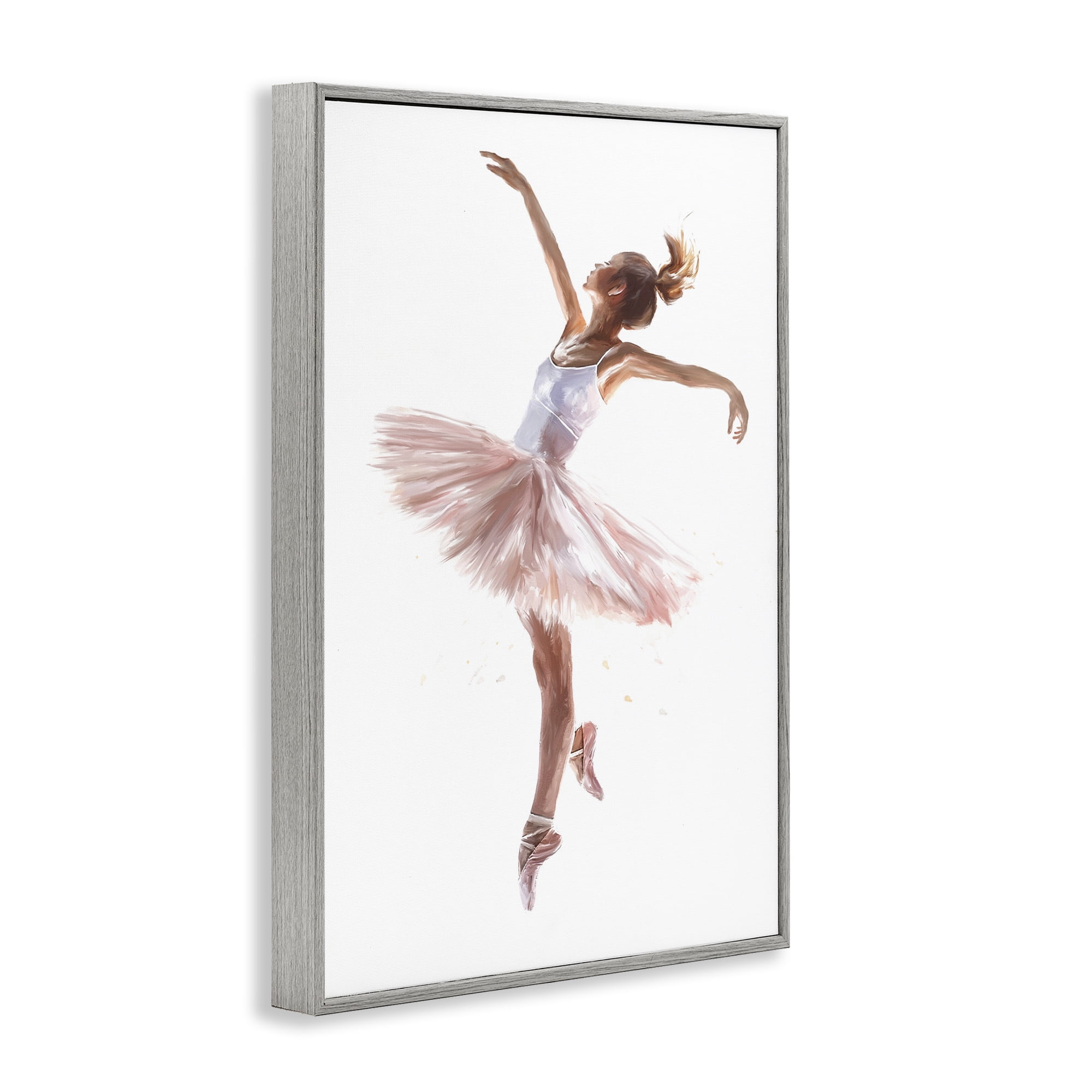 Stupell Industries Graceful Ballerina Pose Novelty Painting Gray Framed Art Print Wall Art, 20 x 30