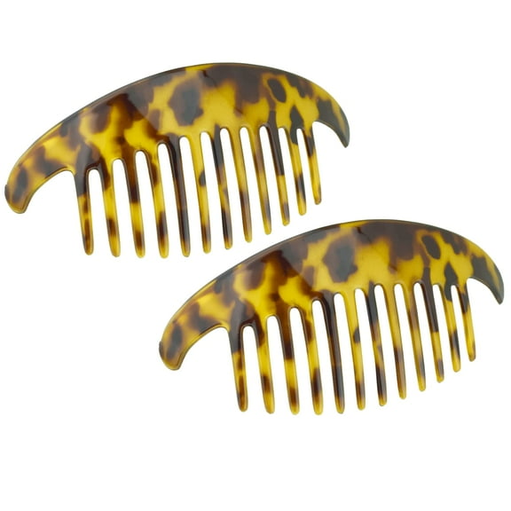 Parcelona French Alice Large Celluloid 12 Teeth Side Hair Combs for Women 2 Pcs