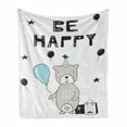 thumbnail image 1 of Saying Soft Flannel Fleece Throw Blanket, Nursery Themed Print of Be Happy Lettering Along Balloons and Teddy Bear, Cozy Plush for Indoor and Outdoor Use, 50" x 70", Pale Blue and Pearl, by Ambesonne, 1 of 5