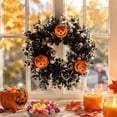 thumbnail image 2 of 12 Inch Black Eucalyptus Halloween Wreath, Artificial Floral Door Wreath with Pumpkin Cutouts for Front Porch Indoor Door Halloween Party Gothic Home Decor, 2 of 7