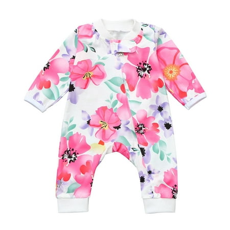 

VIKING GLORY Newborn Infant Baby Girl Floral Zipper Romper Jumpsuit Autumn Outfits Clothes