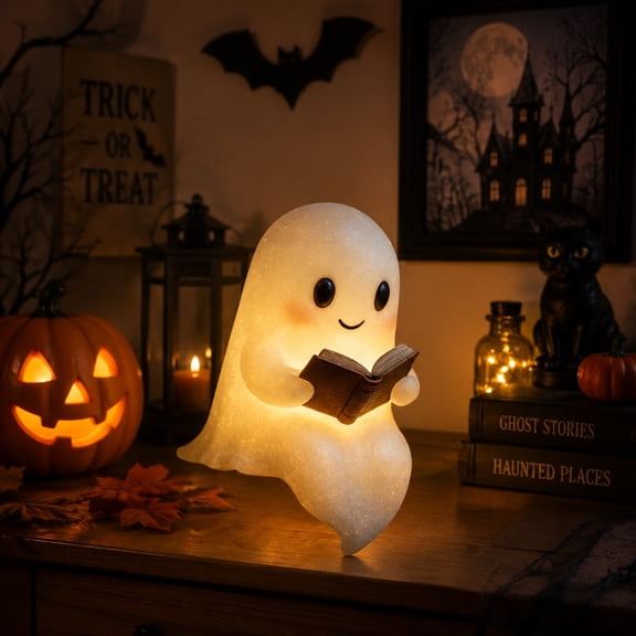 Halloween Ghost Ghost Night Light – Cute Ghost Night Light Reading Book Lamp, Ghost Nightlight for Indoor Readers, Desk, Party, Table, Shelf & Fireplace Halloween Decorations