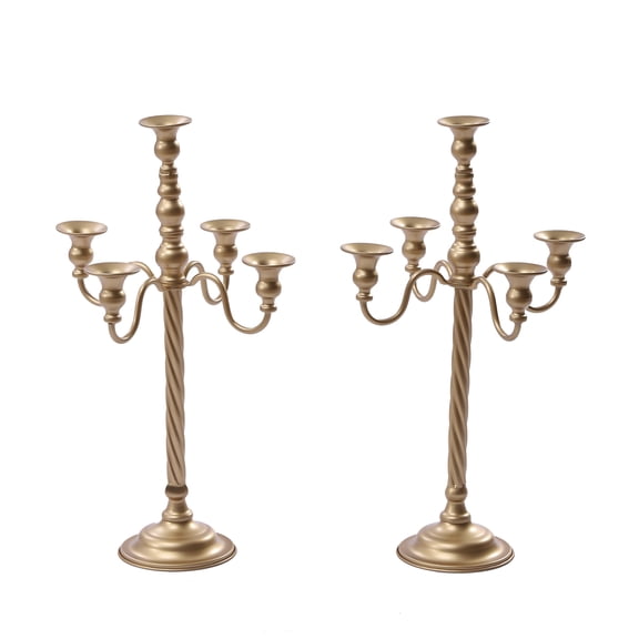 Gold 5-Arm Candelabra,2 Pcs Metal Candle Holders, Table Centerpiece for Wedding Party Event Home Decor,20.9 Inch Tall