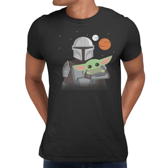 Star Wars The Mandalorian Men's Mando Holding Grogu T-Shirt (Black, S-XXXL)