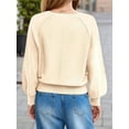 thumbnail image 4 of Women'S Button Crew Neck Sweater Fall Long Sleeve Henley Shirts Trendy Loose Knit Pullover Tops Cream White M, 4 of 8
