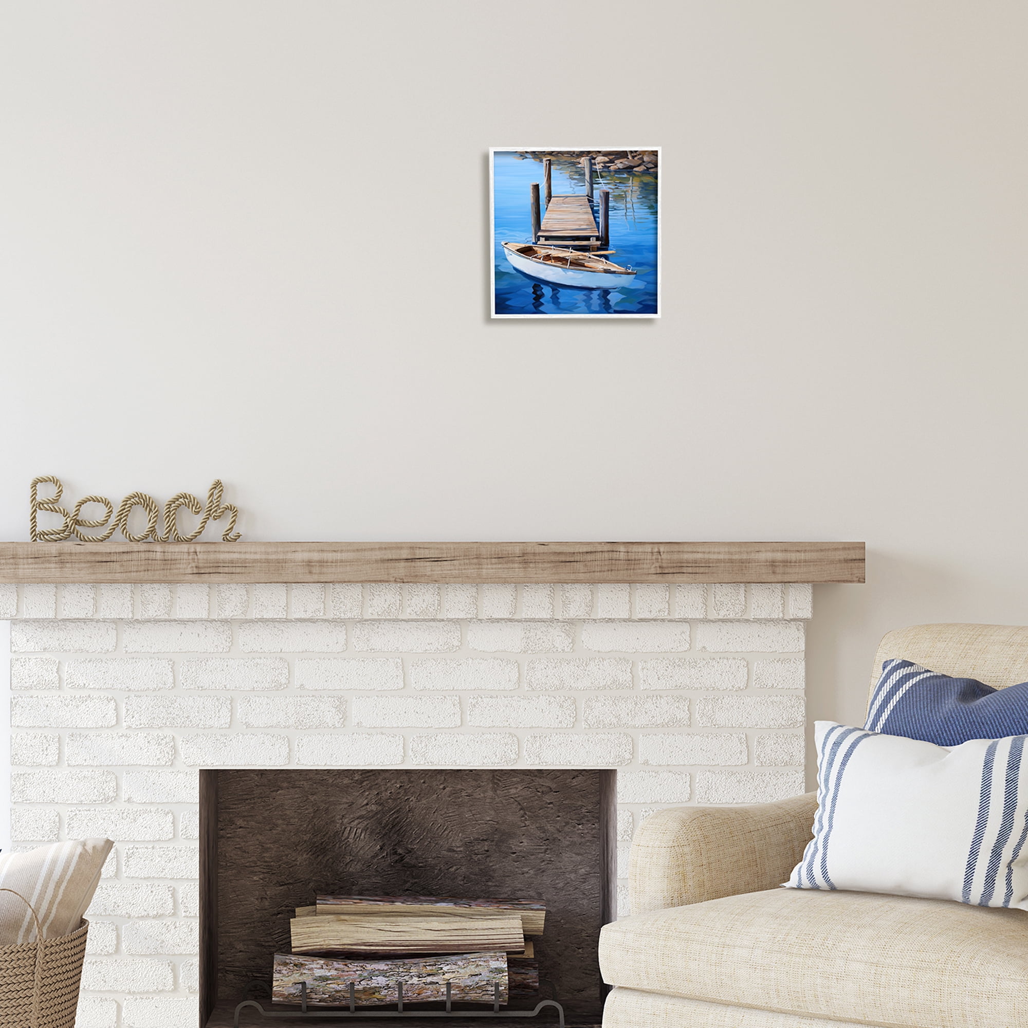Stupell Industries Boat & Dock Painting Landscape Painting White Framed Art Print Wall Art, 12 x 12
