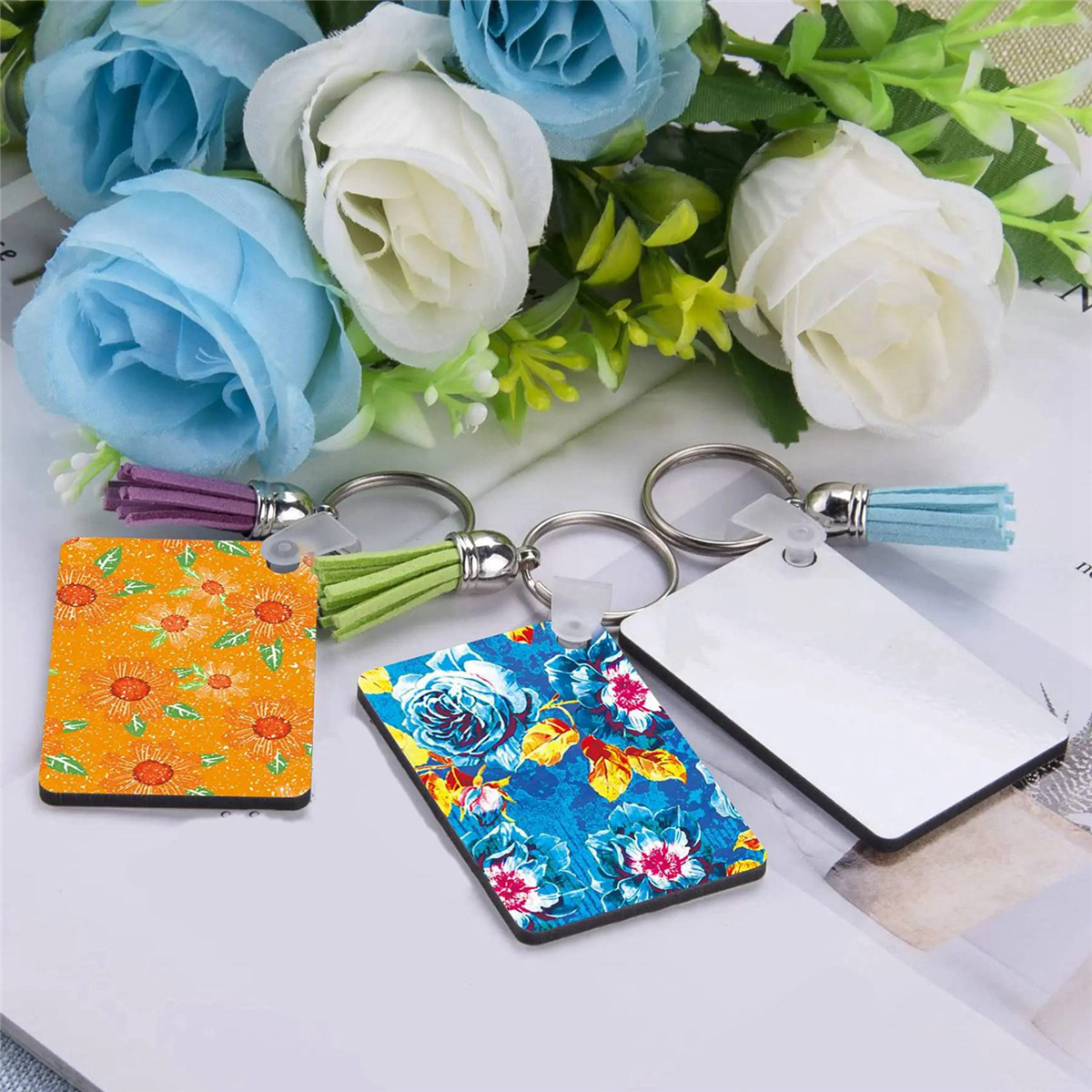 200 Pack Sublimation Keychain Blank Double Sided Heat Transfer MDF Board Key Ring DIY