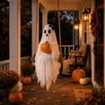 thumbnail image 6 of Halloween Ghost Swing Hanging Decoration, Fabric Ghost Holding Pumpkin on Rope Swing for Front Door, Porch, Tree, Yard and Indoor Outdoor Decor 23.62 x 7.87 Inch, 6 of 7