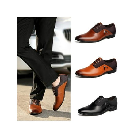 New Fashion Men Business Dress Formal Leather Shoes Flat Oxfords Loafers Lace up Pointy (Best Shoes For Wide Flat Feet Mens)