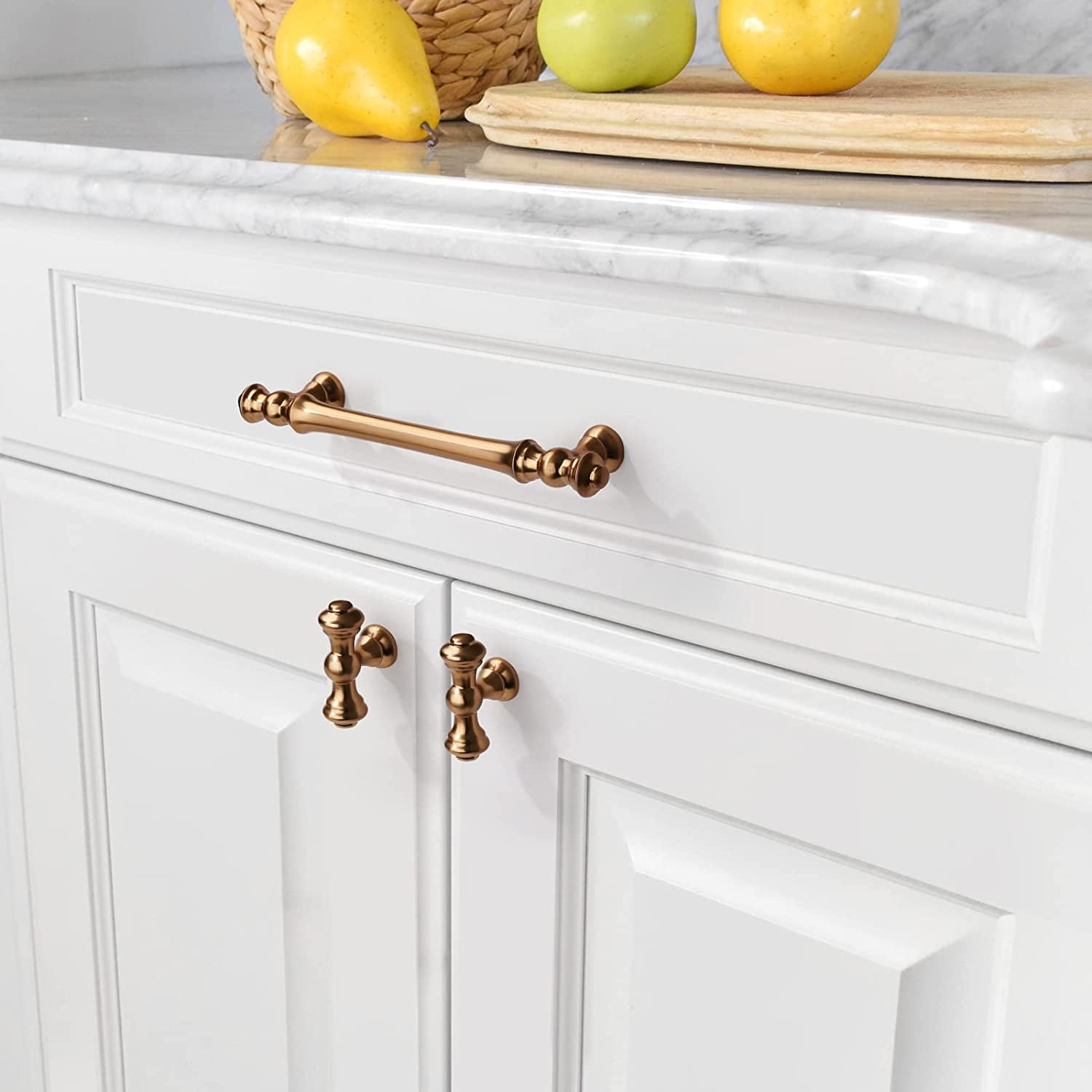 6 Pack Champagne  Kitchen Cabinet Knobs - Square Brushed Brass Dresser Knobs for Dresser Drawers