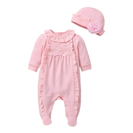 

Nokpsedcb 2PCS Newborn Baby Girl 3D Flower Romper Bodysuit Jumpsuit Hat Outfit Clothes Pink 4-6 Months