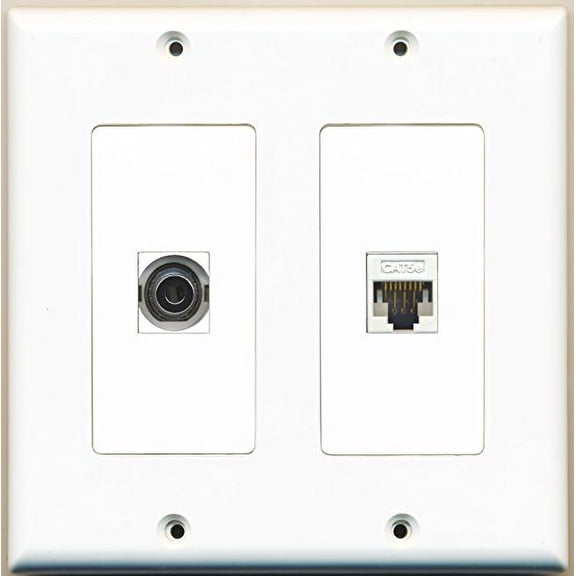 RiteAV - 1 Port 3.5mm 1 Port Cat5e Ethernet White - Dual Gang Wall Plate