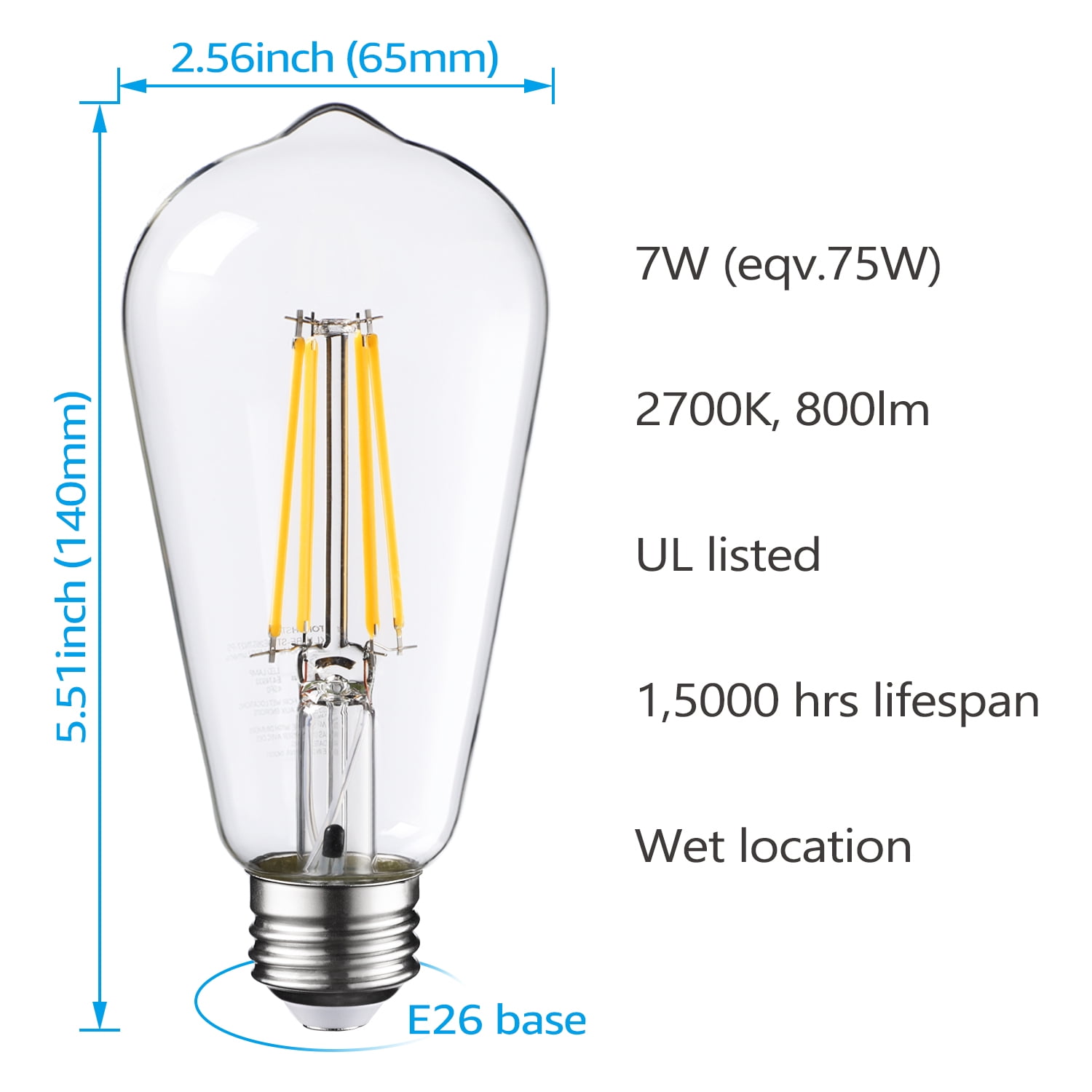 TorchStar ST19 LED 7W Vintage Edison Filament Bulb, Dusk to Dawn Photocell Sensor, E26 Base, ST64 Outdoor LED Bulb for Garden, Garage, Porch, Auto On/Off Lights, 2700K Soft White, Pack of 6