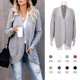thumbnail image 2 of Cárdigan de otoño e invierno para mujer, estilo europeo y americano, con solapa curva, bolsillo grande, suéter tipo cárdigan, 2 of 6