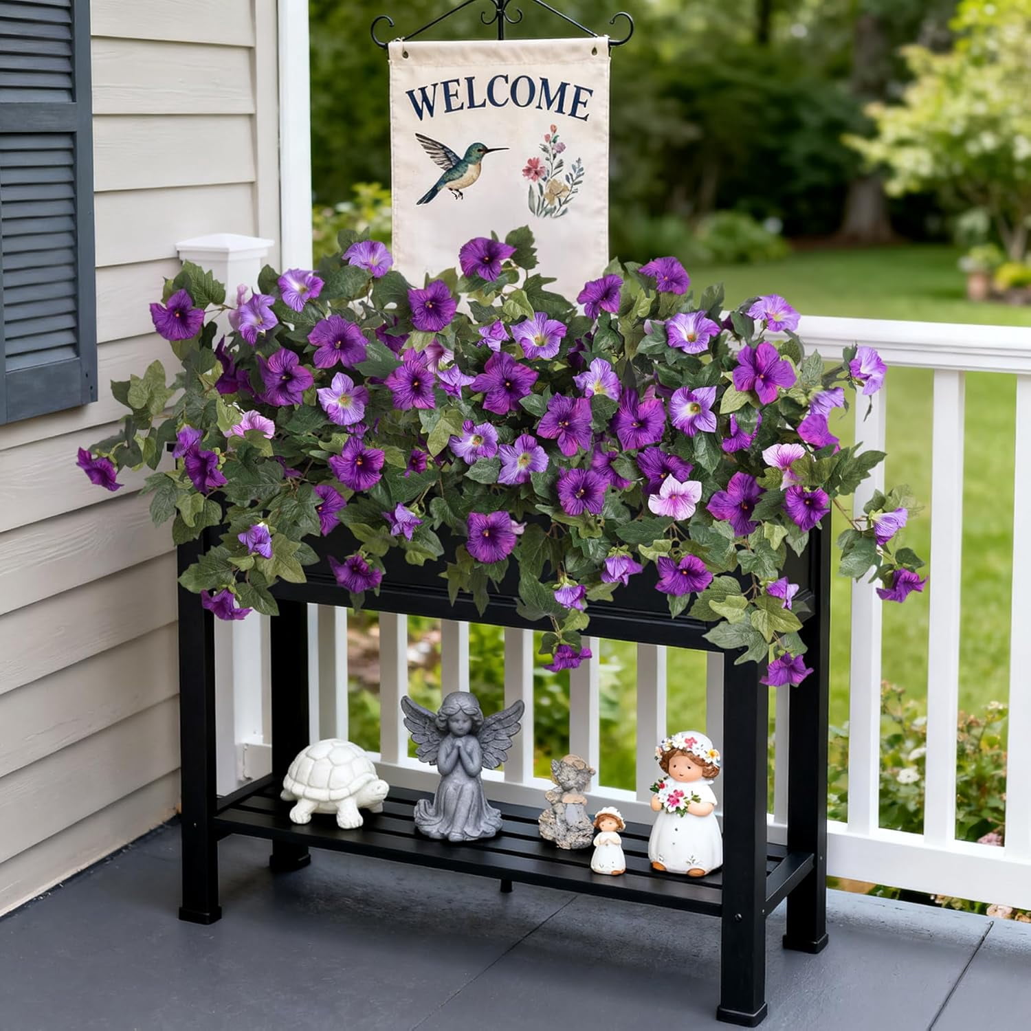 KUNPENG 2 Pcs Artificial Petunia Flowers for Outdoor, UV Resistant Faux Flowers Realistic Flowers Silk Floral Arrangement for Garden Porch Window Box Hanging Basket & Home Patio Decor