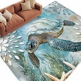 thumbnail image 3 of 5x8 Area Rugs, Sea Turtle Coastal Non-Skid Rubber Backing Large Rectangle Rugs - Living Room Bedroom Home Office, Summer Beach Teal Coral Starfish Indoor Floor Mat Carpets Washable Rug, 3 of 9
