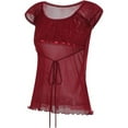 thumbnail image 6 of Women Fairy Grunge Y2k Shirts See Through Square Neck Lace Patchwork Tops Vintage Goth Aesthetic Clothing Red M, 6 of 8