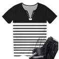 thumbnail image 5 of Tops for Women Short Sleeve V-Neck Color Block Button Blouses for Women 2025 Trendy T Shirt Black M, 5 of 5