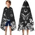 thumbnail image 3 of Black Gothic Sun Moon Flower Pattern Hooded Bath Towel，50"x30" for Ages 3 To 12 Kids, Quick Dry Lightweight Soft Microfiber Hood Beach Towel Cover Up for Kids, 3 of 7