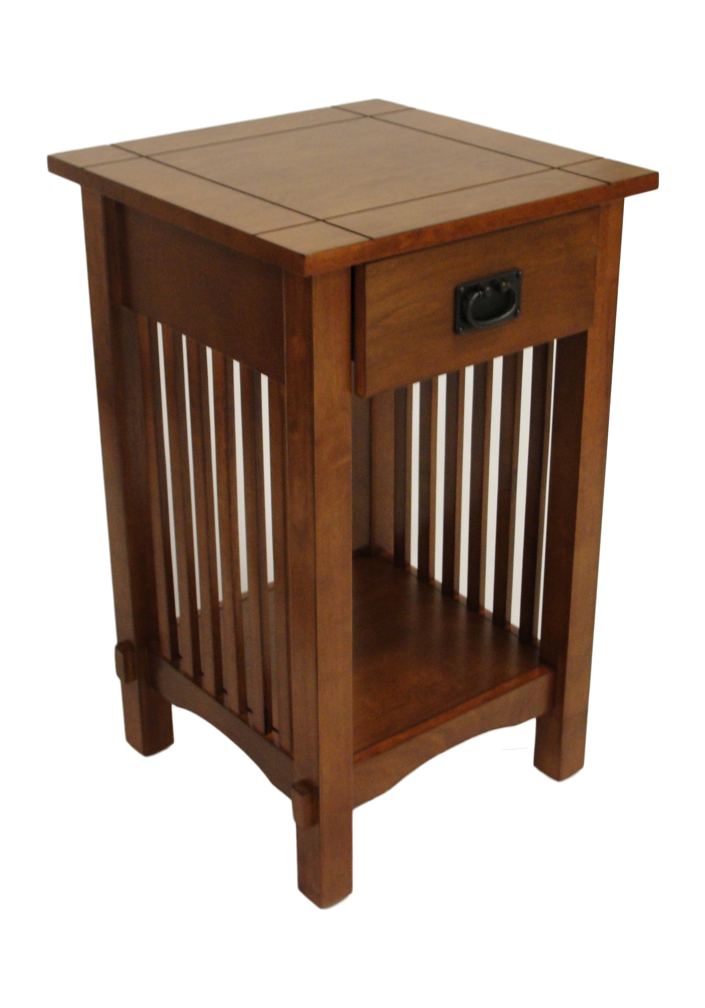 Legacy Decor Mission Style Telephone Night Stand End Table in Antique Oak Finish With Drawer