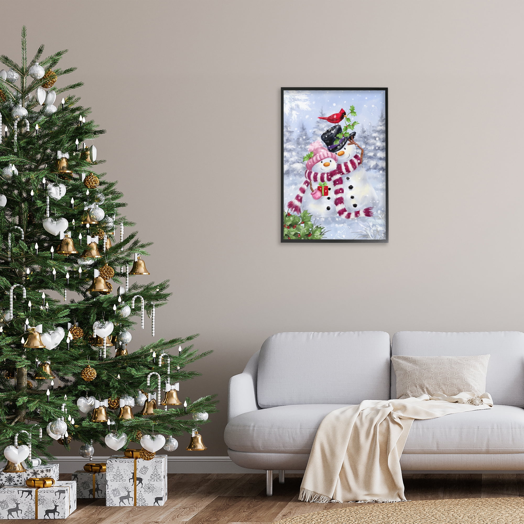 Stupell Industries Happy Snowman & Cardinal Holiday Painting Black Framed Art Prints Wall Art, 20 x 30
