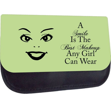 A Smile is the Best Makeup Any Girl Can Wear-Mint - Black Medium Sized Cosmetic Case - Makeup Bag - Nylon Lined - with 2 Zippered