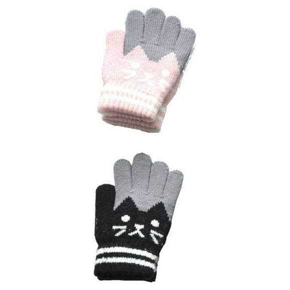 Youkk 2 Paires Gants pour Enfants à Doigts Complets Tout-Petits Hiver Automne Sports de Plein Air Ski Vélo Équitation Chauds Extensibles Mitaines Tricotées Filles Rose Noir Rose Noir