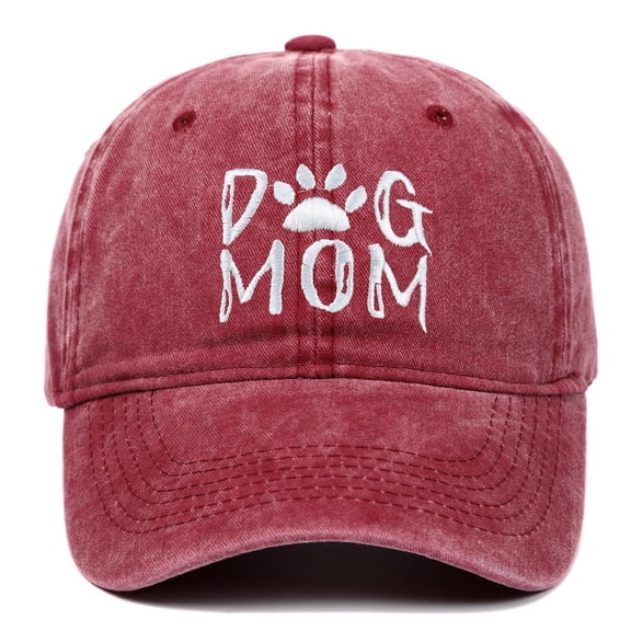 Dog Mom Embroidered Washed Baseball Cap Outdoor Adjustable Sun Hat For Women Leisure Wine - One Size