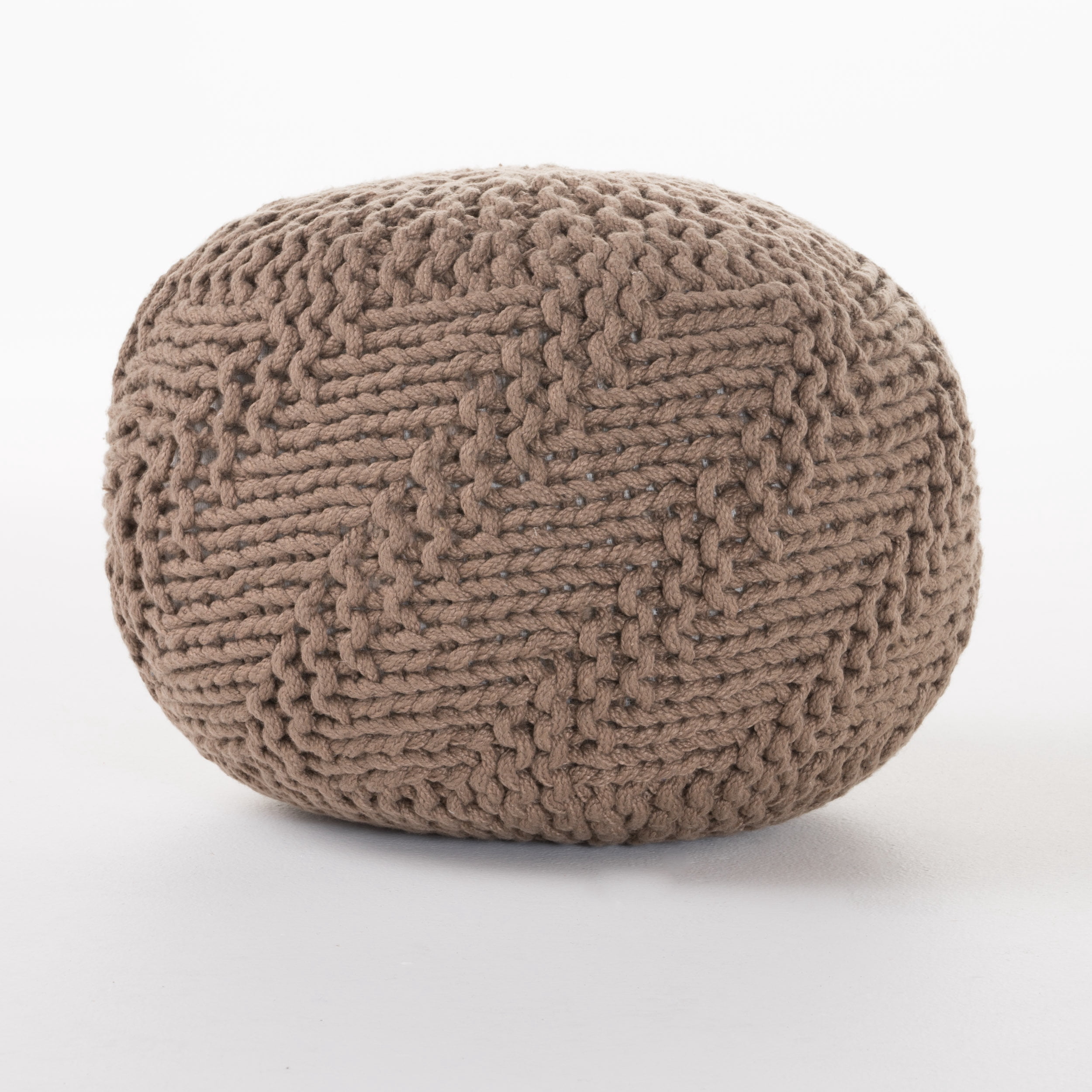 Noble House Zaire Indoor Outdoor Hand Knit Weave Fabric Pouf, Light Brown